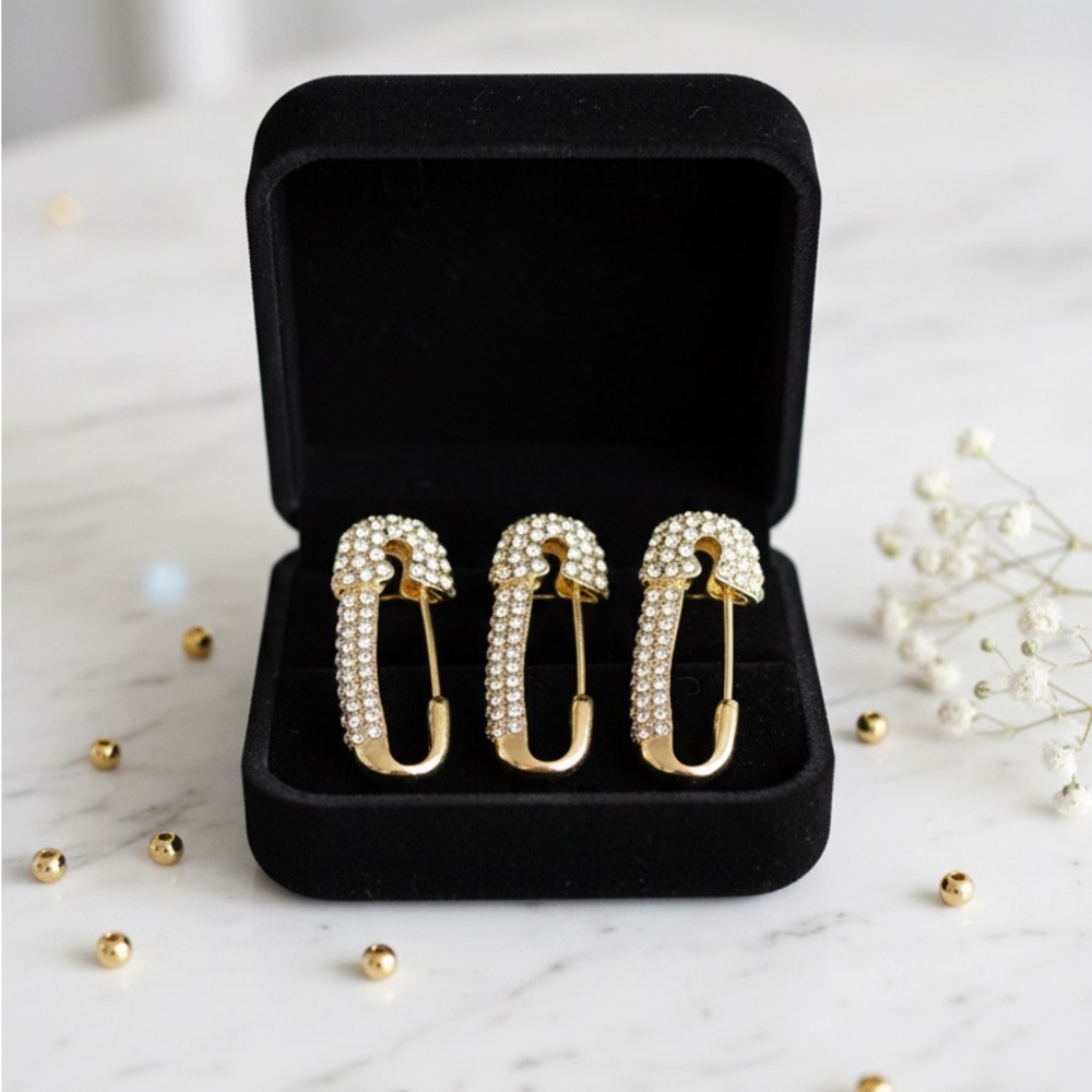Sparkling Gold and Silver Safety Pin broaches